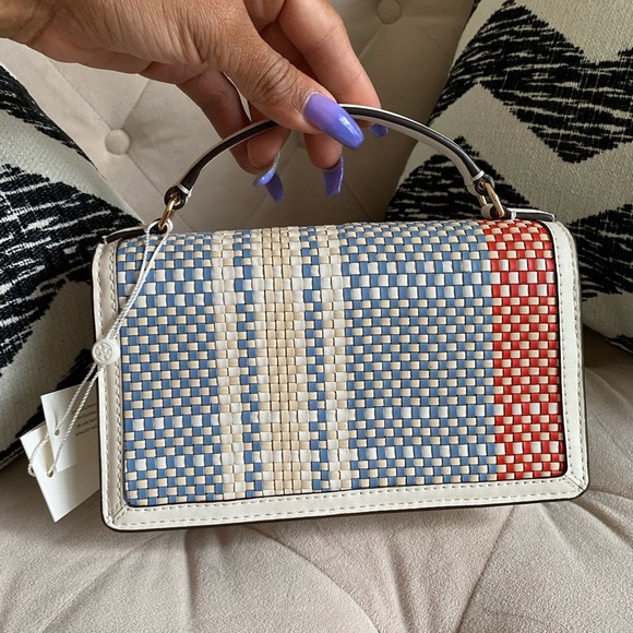 Tory Burch Emerson Woven Min Top Handle Satchel Bag New Cream Bright Samba - Picture 2 of 15